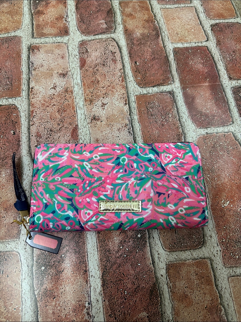 Simply Southern Pink Teal Floral Zip Wallet